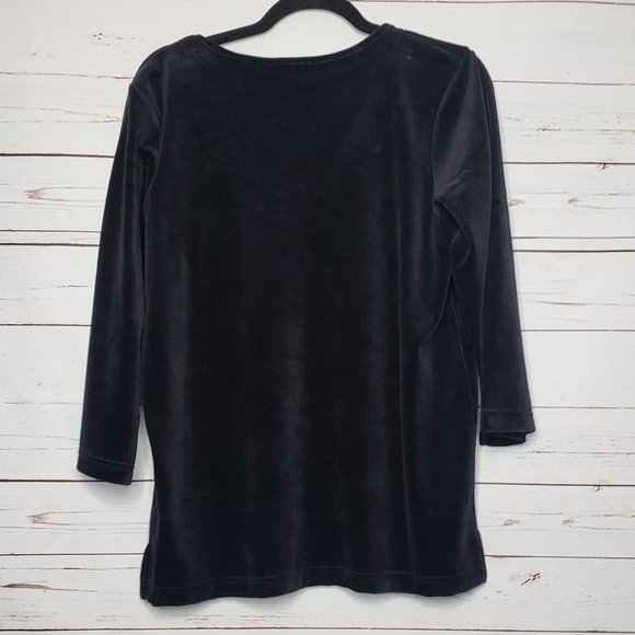 Quacker Factory Velour V-Neck Top with Faux Pearl Accents - Picture 2 of 6